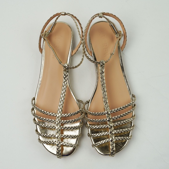 New JCREW Size 8 Braided Cage-Toe Sandals Metallic Leather White Gold $168 CK004 - Picture 5 of 8